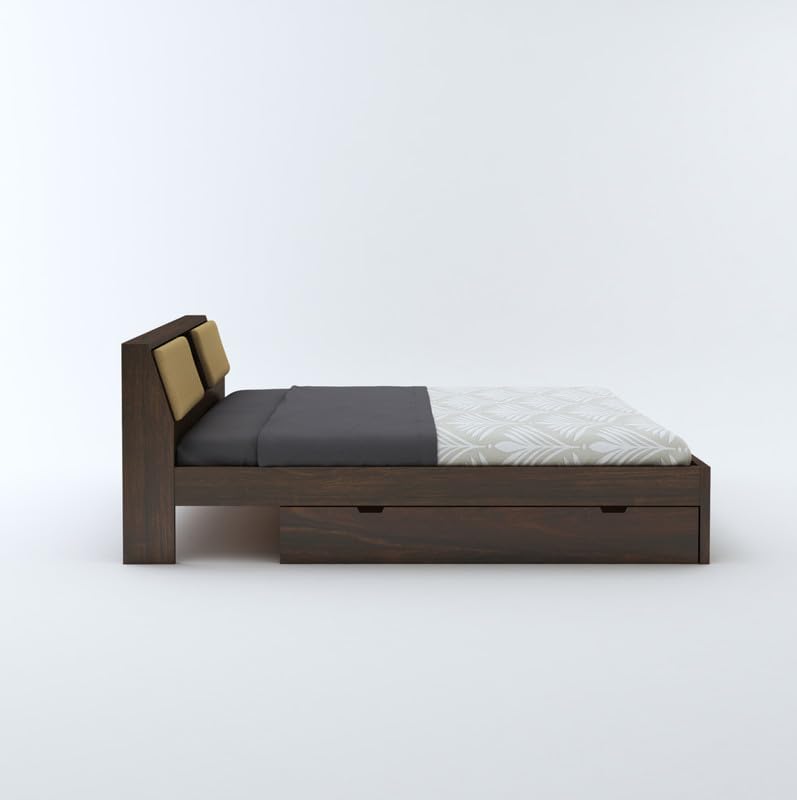 STRATA FURNITURE Sheesham Wood King Size Bed with Drawer and Headboard Storage for Bedroom Living Room Home Wooden Double Bed Cot Palang Furniture (Walnut Finish)
