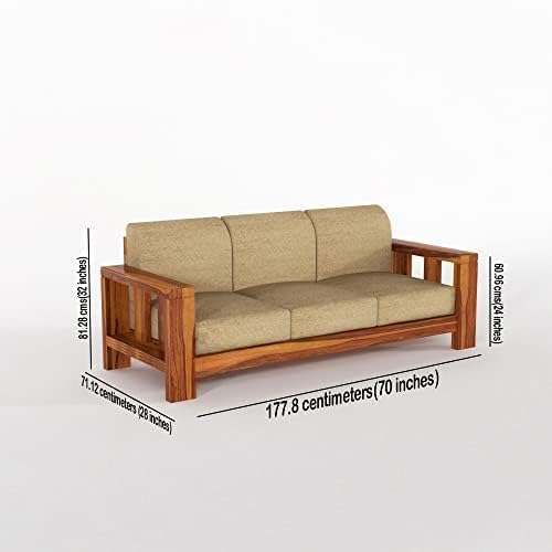 STRATA FURNITURE Solid Sheesham Wood 6 Seater Sofa Set for Living Room Bedroom Furniture Six Seater Sofa Wooden 3+2+1 Seater Sofa Couch for Home, Hall, and Office (Natural Finish)