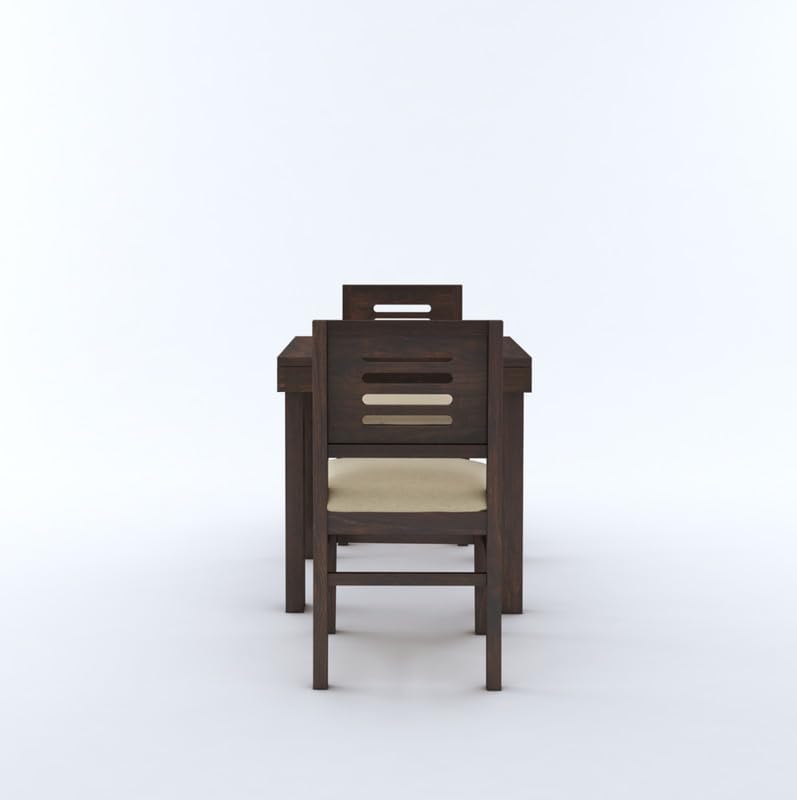 STRATA FURNITURE Solid Sheesham Wood 2 Seater Dining Table Set with Cushioned Chairs - 2 Chairs and 1 Table Dining Set for Dining Room Living Room Home Office Hotels Restaurant (Walnut Finish)