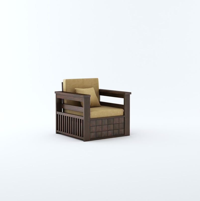 STRATA FURNITURE Sheesham Wood 1 Seater Sofa Set for Living Room Home Office Solid Wooden Single Seater Sofa Set Furniture (Walnut Finish)