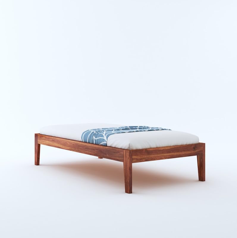 STRATA FURNITURE Sheesham Wood Single Size Bed Without Storage for Bedroom Living Room Home Wooden Palang Bed (Honey Finish)