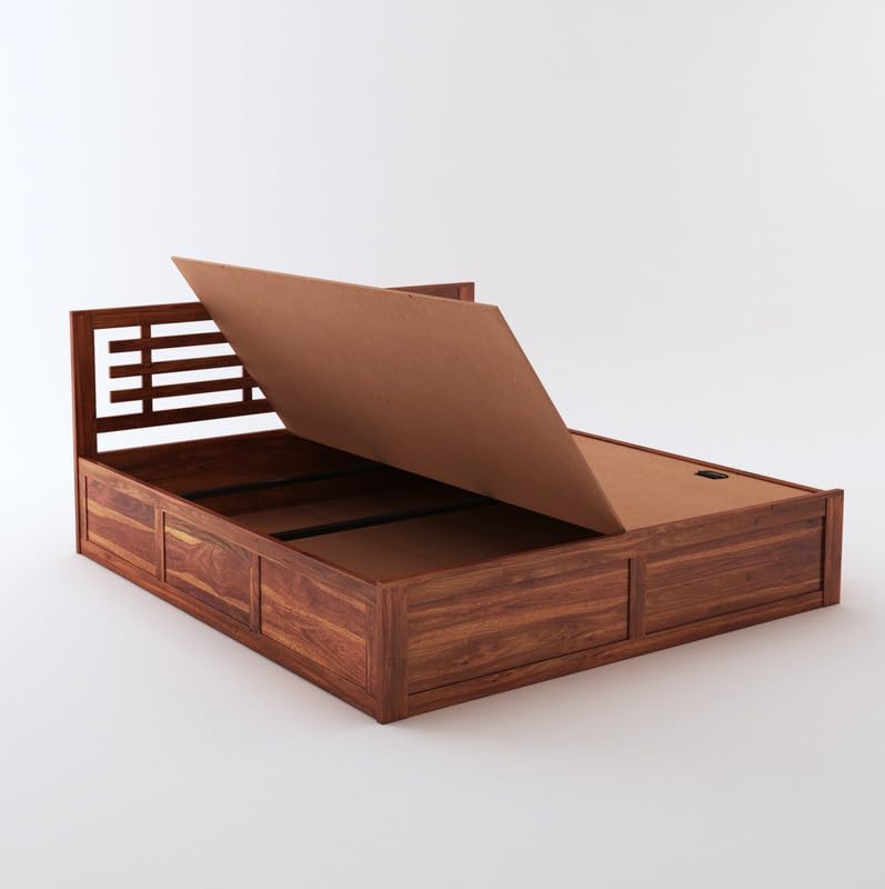 STRATA FURNITURE Sheesham Wood King Size Bed with Box Storage and Headboard for Bedroom Living Room Home Wooden Double Bed Cot Palang Furniture (Honey Finish)