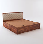STRATA FURNITURE Sheesham Wood Queen Size Bed with Hydraulic and Cushion Headboard Storage for Living Room Home Bedroom Wooden Double Bed Cot Palang Furniture (Walnut Finish)
