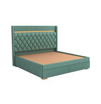 STRATA FURNITUR Sheesham Wood Queen Size Bed with Hydraulic Box Storage and Upholstery Tufted Headboard | Wooden Double Bed Cot Palang Furniture for Bedroom, Hotels, Living Room, and Home (Greendust)