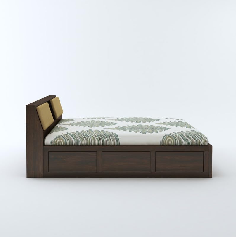 STRATA FURNITURE Sheesham Wood King Size Bed with Hydraulic and Headboard Storage for Living Room Home Bedroom Wooden Double Bed Cot Palang Furniture (Walnut Finish)