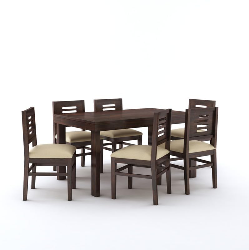 STRATA FURNITURE Solid Sheesham Wood 6 Seater Dining Table Set with Cushioned Chairs - 6 Chairs and 1 Table Dining Set for Dining Room Living Room Home Office Hotels Restaurant (Walnut Finish)