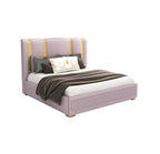STRATA FURNITUR Sheesham Wood Queen Size Platfrom Bed with Box Storage and Upholstered Headboard | Modern Wooden Double Bed Cot Palang Furniture for Bedroom, Hotels, Living Room, Home (Light Purple)