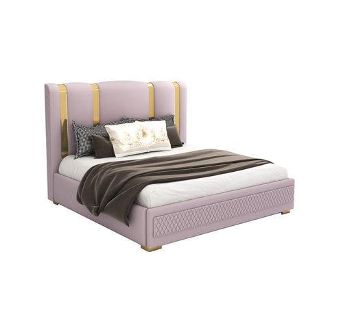 STRATA FURNITUR Sheesham Wood Queen Size Platfrom Bed with Box Storage and Upholstered Headboard | Modern Wooden Double Bed Cot Palang Furniture for Bedroom, Hotels, Living Room, Home (Light Purple)