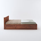 STRATA FURNITURE Sheesham Wood Diamond King Size Bed with Box Storage and Headboard for Bedroom Living Room Home Wooden Double Bed Cot Palang Furniture (Honey Finish)