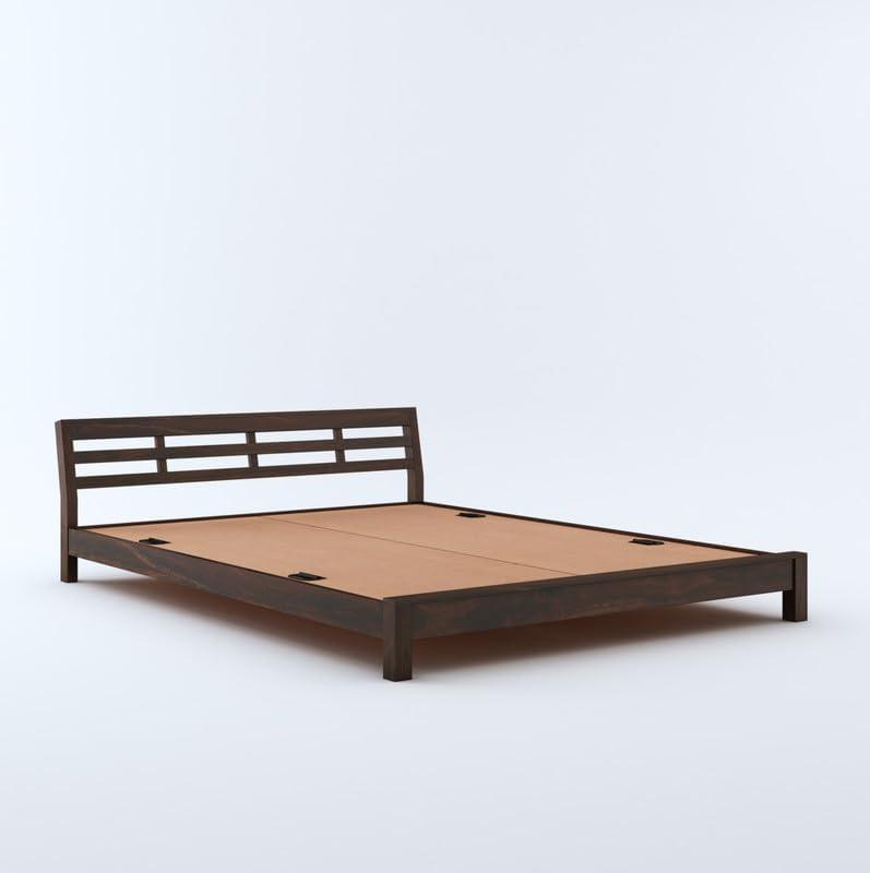 Strata Furniture Sheesham Wood King Size Platform Bed Without Storage for Bedroom Living Room Home Wooden Double Cot Palang Low Height Bed Furniture (Walnut Finish)