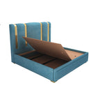 STRATA FURNITUR Sheesham Wood Queen Size Platfrom Bed with Box Storage and Upholstered Headboard | Modern Wooden Double Bed Cot Palang Furniture for Bedroom, Hotels, Living Room, and Home (Blue)