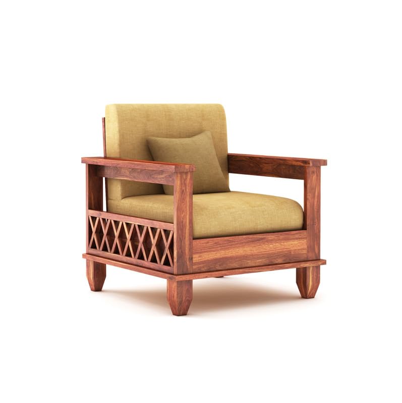 STRATA FURNITURE Sheesham Wood 1 Seater Sofa Set for Living Room Hall Home Solid Wooden Single Seater Sofa Set Furniture (Honey Finish)