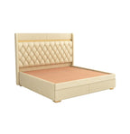 STRATA FURNITUR Sheesham Wood Queen Size Bed with Hydraulic Box Storage and Upholstery Tufted Headboard | Wooden Double Bed Cot Palang Furniture for Bedroom, Hotels, Living Room, and Home (Beige)