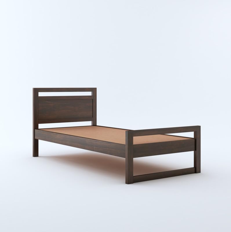 STRATA FURNITURE Sheesham Wood Single Size Bed Without Storage for Bedroom Living Room Home Wooden Headboard Palang Bed (Walnut Finish)