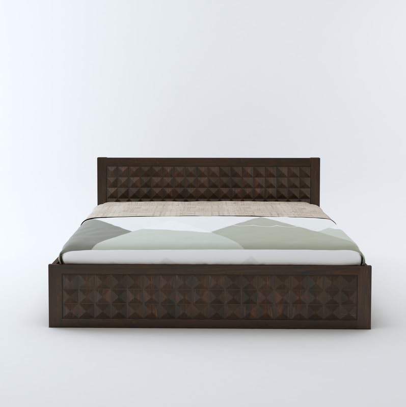 STRATA FURNITURE Sheesham Wood Diamond King Size Bed with Box Storage and Headboard for Bedroom Living Room Home Wooden Double Bed Cot Palang Furniture (Walnut Finish)