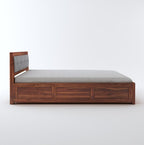 STRATA FURNITURE Sheesham Wood Queen Size Bed with Hydraulic Storage and Cushion Headboard Wooden Double Bed Cot Palang for Living Room Bedroom Home (Honey Finish)