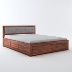 STRATA FURNITURE Sheesham Wood Queen Size Bed with Hydraulic Storage and Cushion Headboard Wooden Double Bed Cot Palang for Living Room Bedroom Home (Honey Finish)