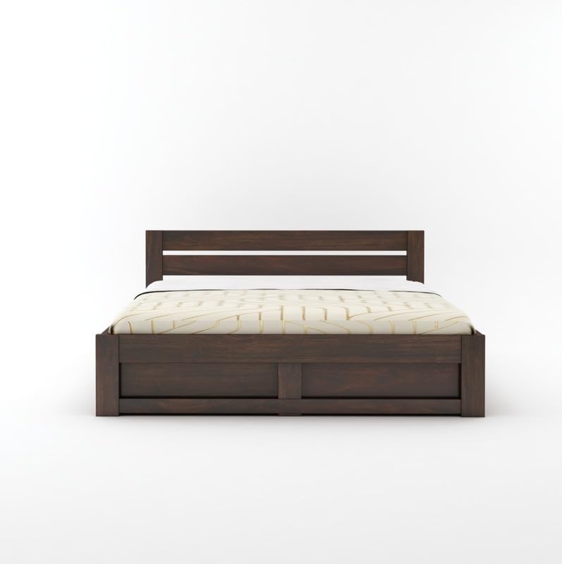 STRATA FURNITURE Sheesham Wood King Size Bed with Drawer Storage and Headboard for Bedroom Living Home Room Wooden Double Bed Cot Palang Furniture (Walnut Finish)