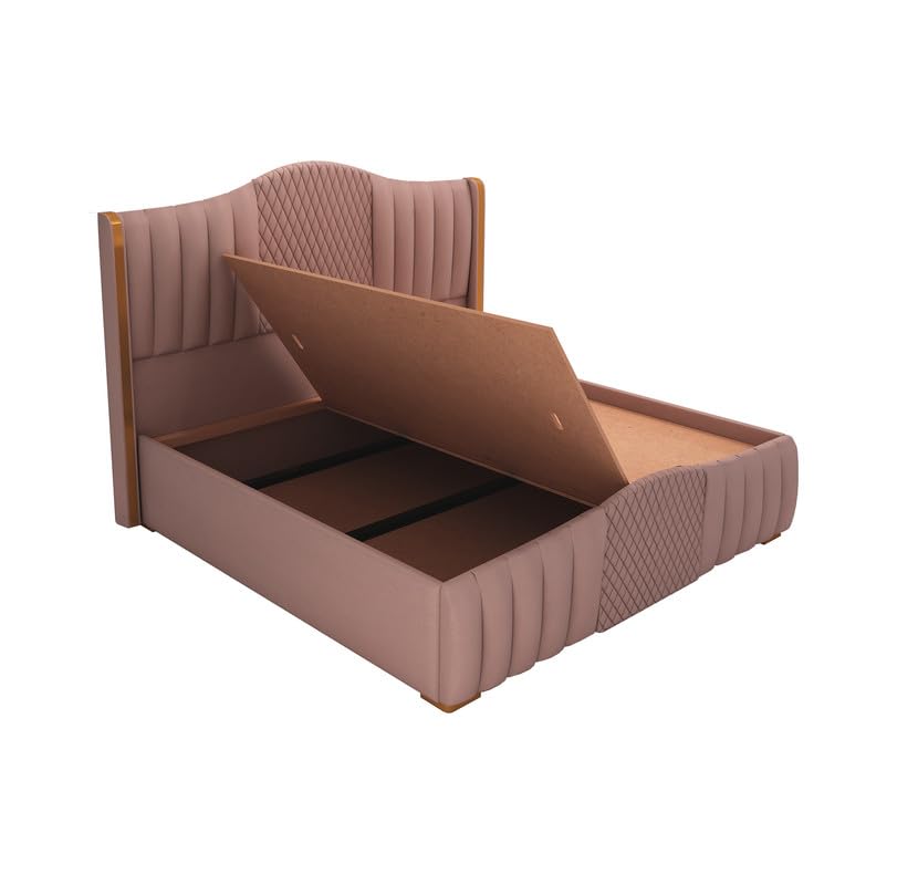 STRATA FURNITUR Sheesham Wood Queen Size Platfrom Bed with Box Storage and Upholstered Headboard | Stylish Wooden Double Bed Cot Palang Furniture for Bedroom, Hotel, Living Room and Home (Onion Pink)