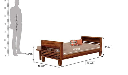 STRATA FURNITURE Sheesham Wood 3 Seater Sofa Set for Living Room Office Home Wooden Sofa Cum Bed with Side Magzine Newspaper Holder (Honey Finish)