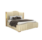 STRATA FURNITUR Sheesham Wood Queen Size Platfrom Bed with Box Storage and Upholstered Headboard | Stylish Wooden Double Bed Cot Palang Furniture for Bedroom, Hotels, Living Room, and Home (Beige)