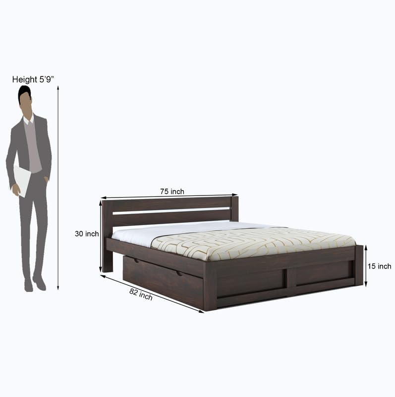 STRATA FURNITURE Sheesham Wood King Size Bed with Drawer Storage and Headboard for Bedroom Living Home Room Wooden Double Bed Cot Palang Furniture (Walnut Finish)