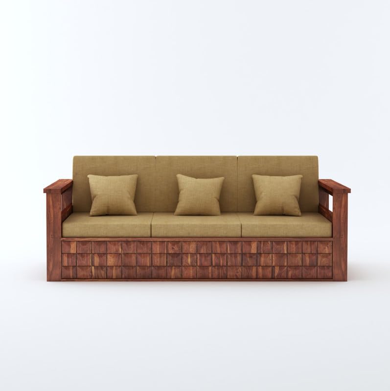 STRATA FURNITURE Sheesham Wood 7 Seater Sofa Set for Living Room Home Office Solid Wooden 3+2+1+1 Seater Sofa Set Furniture (Honey Finish)