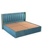 STRATA FURNITUR Upholstered Queen Size Bed with Box Storage for Bedroom Furniture Solid Wood Fabric Bed Wooden Double Bed Cot Palang for Home Living Room and Hotels (Blue)