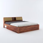 STRATA FURNITURE Sheesham Wood King Size Bed with Drawer and Headboard Storage for Bedroom Living Room Home Wooden Double Bed Cot Palang Furniture (Honey Finish)