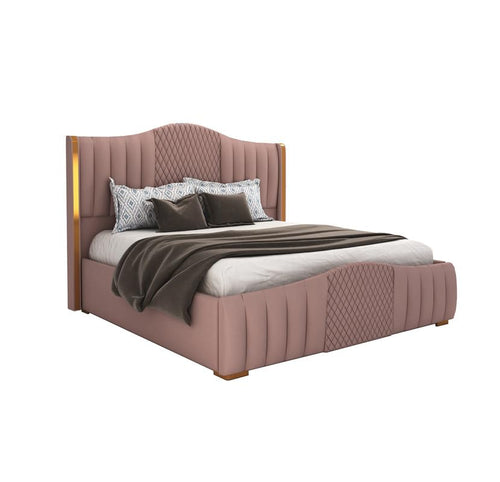 STRATA FURNITUR Sheesham Wood Queen Size Platfrom Bed with Box Storage and Upholstered Headboard | Stylish Wooden Double Bed Cot Palang Furniture for Bedroom, Hotel, Living Room and Home (Onion Pink)