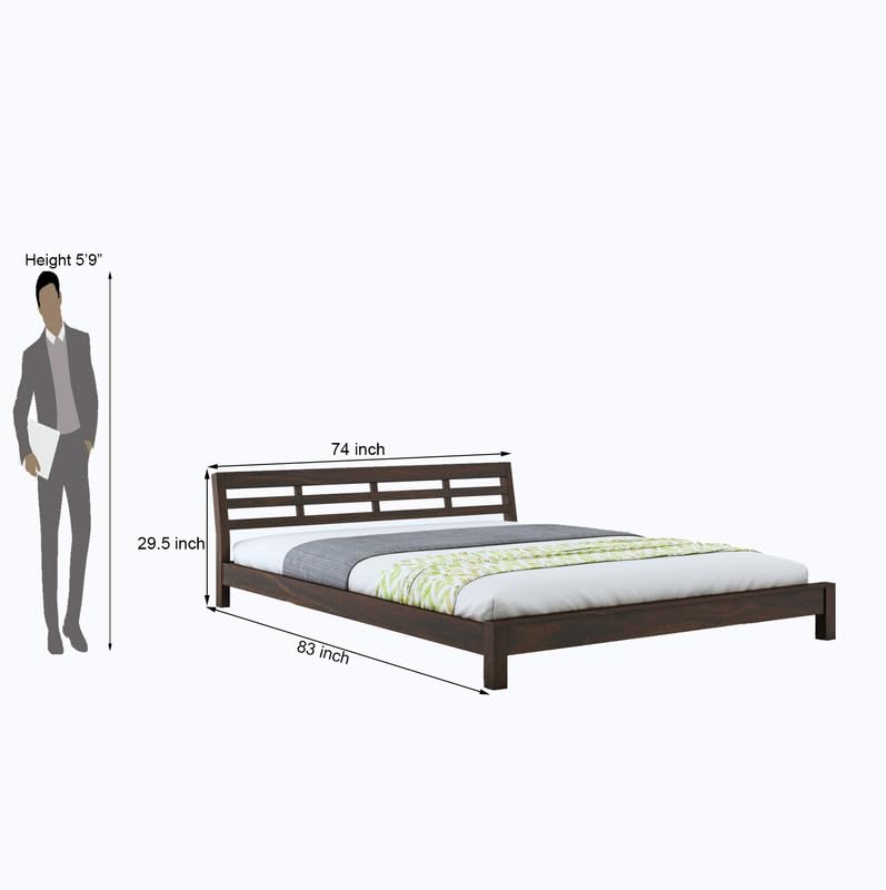 STRATA FURNITURE Sheesham Wood King Size Platform Bed Without Storage for Bedroom Living Room Home Hotel Wooden Double Bed Cot Palang Low Height Bed Furniture (Walnut Finish)