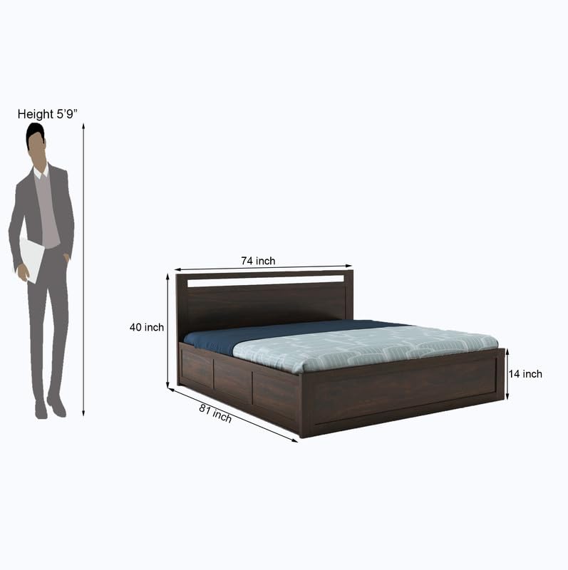 STRATA FURNITURE Sheesham Wood Queen Size Bed with Hydraulic Storage for Home Living Room Bedroom Wooden Double Bed Cot Palang Furniture (Walnut Finish)