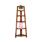 STRATA FURNITURE Solid Sheesham Wood 5 Tier Ladder Corner Shelf for Home and Living Room Decorative Wooden Display Rack (Brown)