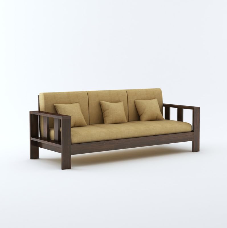 STRATA FURNITURE Sheesham Wood 5 Seater Sofa Set for Hall Home Office Living Room Solid Wooden 3+2 Seater Sofa Set Furniture (Walnut Finish)