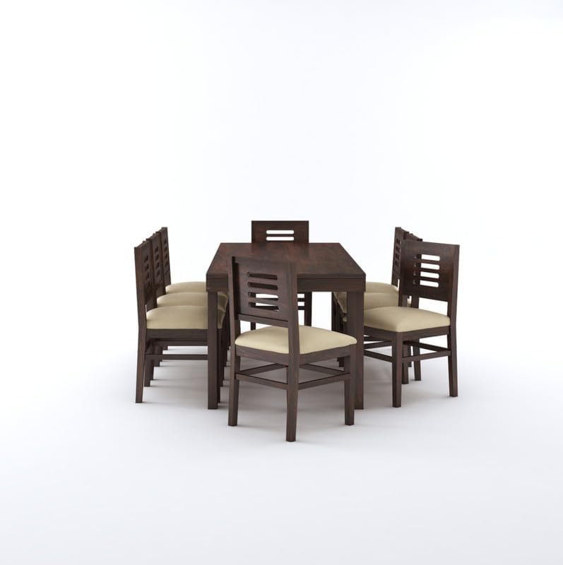 STRATA FURNITURE Solid Sheesham Wood 8 Seater Dining Table Set with Cushioned Chairs - 8 Chairs and 1 Table Dining Set for Dining Room Living Room Home Office Hotels Restaurant (Walnut Finish)