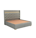 STRATA FURNITUR Sheesham Wood Queen Size Bed with Hydraulic Box Storage and Upholstery Tufted Headboard | Wooden Double Bed Cot Palang Furniture for Bedroom, Hotels, Living Room, and Home (Grey)