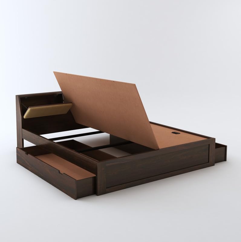 STRATA FURNITURE Sheesham Wood King Size Bed with Drawer and Headboard Storage for Bedroom Living Room Home Wooden Double Bed Cot Palang Furniture (Walnut Finish)
