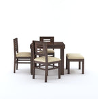 STRATA FURNITURE Solid Sheesham Wood 4 Seater Dining Table Set with Cushioned Chairs - 3 Chairs,1 Bench and 1 Table Dining Set For Dining Room Living Room Home Office Hotels Restaurant (Walnut Finish)