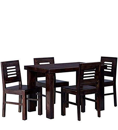 Sheesham Wood 4 Seater Dining Table Set with 4 Chairs for Home Warm Chestnut Finish, Brown