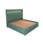 STRATA FURNITUR Sheesham Wood Queen Size Bed with Box Storage and Upholstery Tufted Headboard | Modern Wooden Double Bed Cot Palang Furniture for Bedroom, Hotels, Living Room, and Home (Greendust)