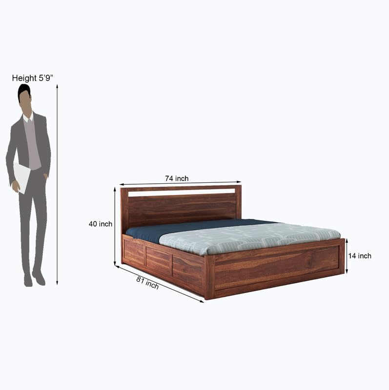 STRATA FURNITURE Sheesham Wood King Size Bed with Hydraulic Storage for Home Living Room Bedroom Wooden Double Bed Cot Palang Furniture (Honey Finish)