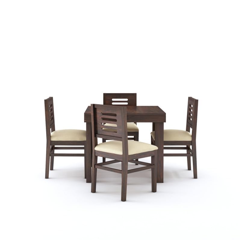 STRATA FURNITURE Solid Sheesham Wood 4 Seater Dining Table Set with Cushioned Chairs - 4 Chairs and 1 Table Dining Set for Dining Room Living Room Home Office Hotels Restaurant (Walnut Finish)