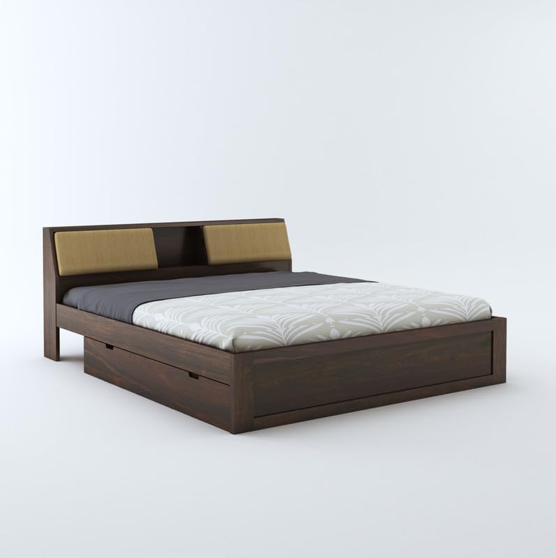 STRATA FURNITURE Sheesham Wood King Size Bed with Drawer and Headboard Storage for Bedroom Living Room Home Wooden Double Bed Cot Palang Furniture (Walnut Finish)
