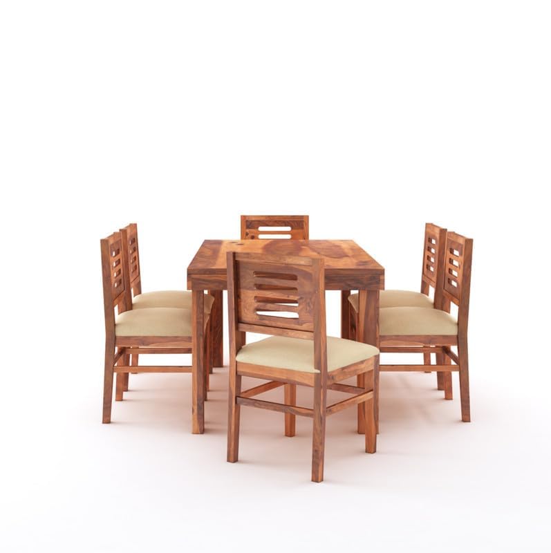 STRATA FURNITURE Solid Sheesham Wood 6 Seater Dining Table Set with Cushioned Chairs - 6 Chairs and 1 Table Dining Set for Dining Room Living Room Home Office Hotels Restaurant (Honey Finish)