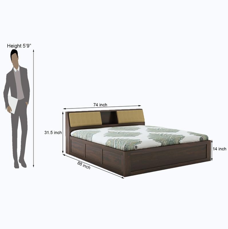 STRATA FURNITURE Sheesham Wood King Size Bed with Hydraulic and Headboard Storage for Living Room Home Bedroom Wooden Double Bed Cot Palang Furniture (Walnut Finish)