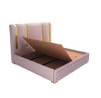 STRATA FURNITUR Sheesham Wood Queen Size Platfrom Bed with Box Storage and Upholstered Headboard | Modern Wooden Double Bed Cot Palang Furniture for Bedroom, Hotels, Living Room, Home (Light Purple)