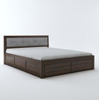 STRATA FURNITURE Sheesham Wood Queen Size Bed with Hydraulic Storage and Cushion Headboard for Living Room Bedroom Home Wooden Double Bed Cot Palang Furniture (Walnut Finish)