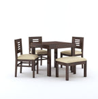 STRATA FURNITURE Solid Sheesham Wood 4 Seater Dining Table Set with Cushioned Chairs - 3 Chairs,1 Bench and 1 Table Dining Set For Dining Room Living Room Home Office Hotels Restaurant (Walnut Finish)
