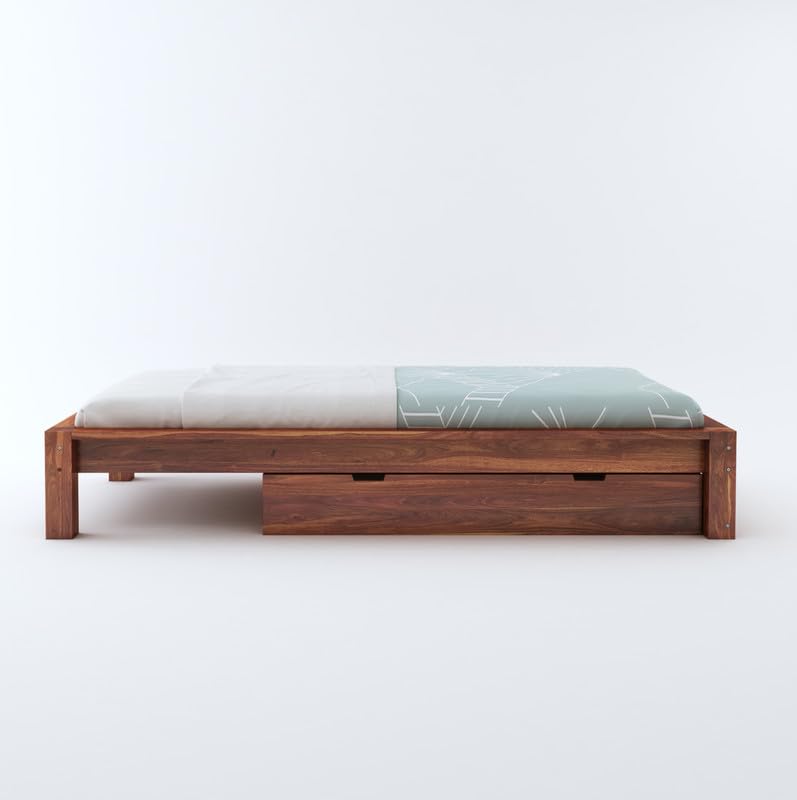 STRATA FURNITURE Sheesham Wood Single Size Bed with Drawer Storage for Bedroom Living Room Home Wooden Palang Bed (Honey Finish)