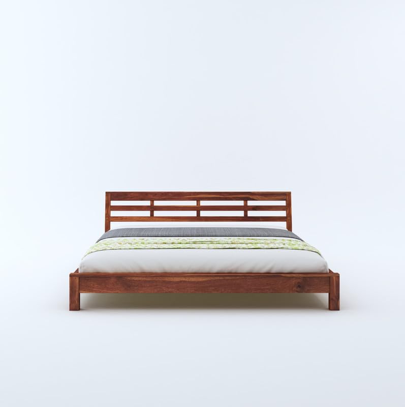 STRATA FURNITURE Sheesham Wood King Size Platform Bed Without Storage for Bedroom Living Room Home Wooden Double Cot Palang Low Height Bed Furniture (Honey Finish)